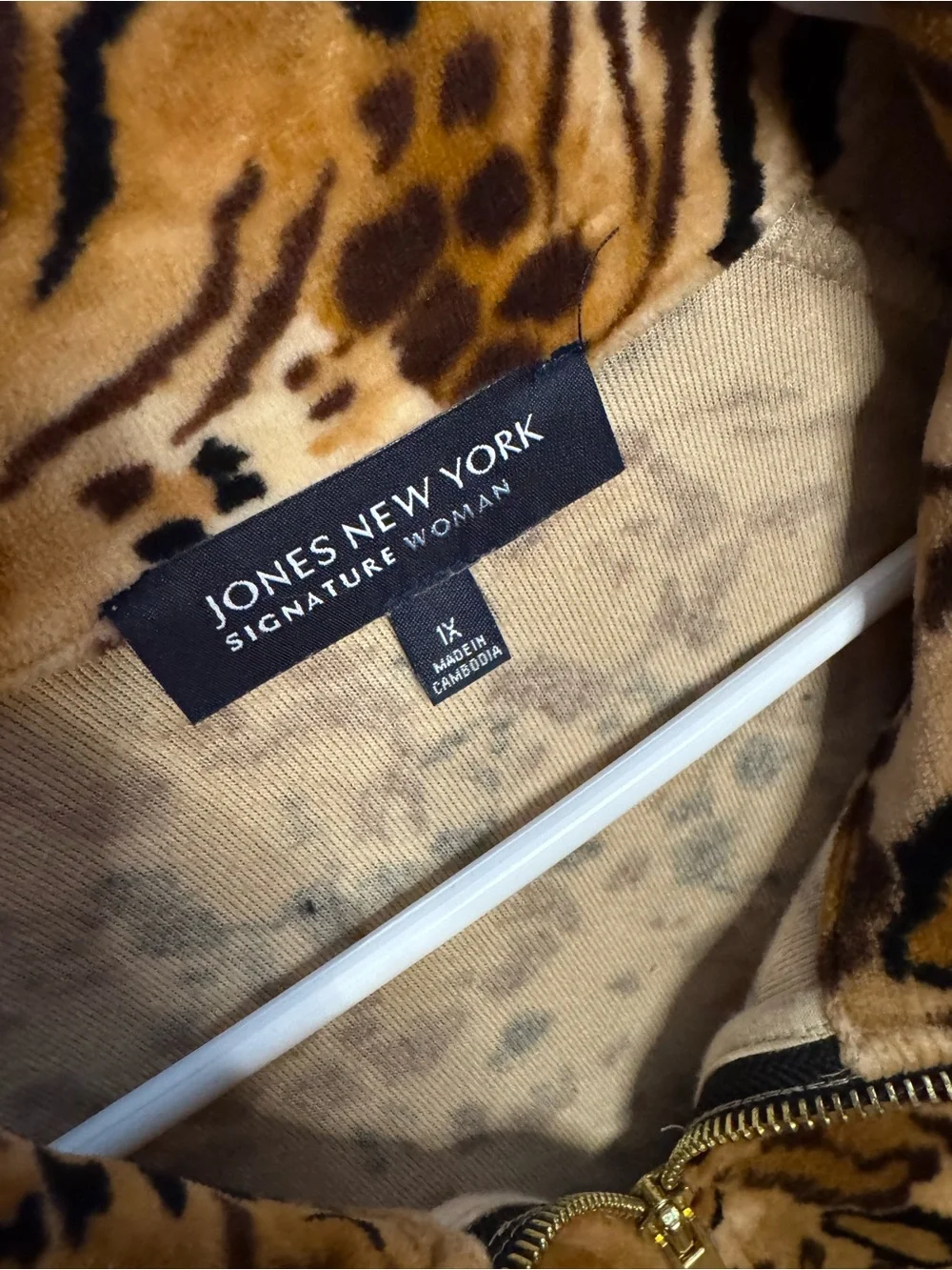 Jones New York Faux Fur Animal Print Zip Jacket - Brown/Tan/Black